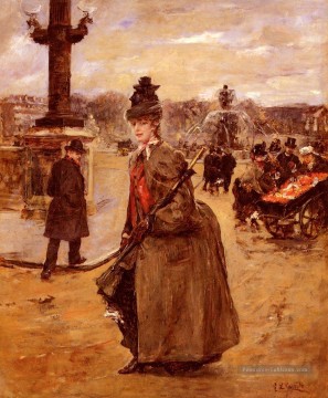 Elegante Place de la Concorde Paris femme Eduardo Léon Garrido Peinture à l'huile